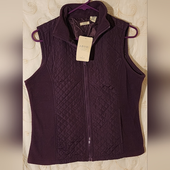 Izod Womens Small Burgundy Semi Quilted Full Zip Fleece Vest W/ Pockets sz S Nwt - Picture 1 of 4